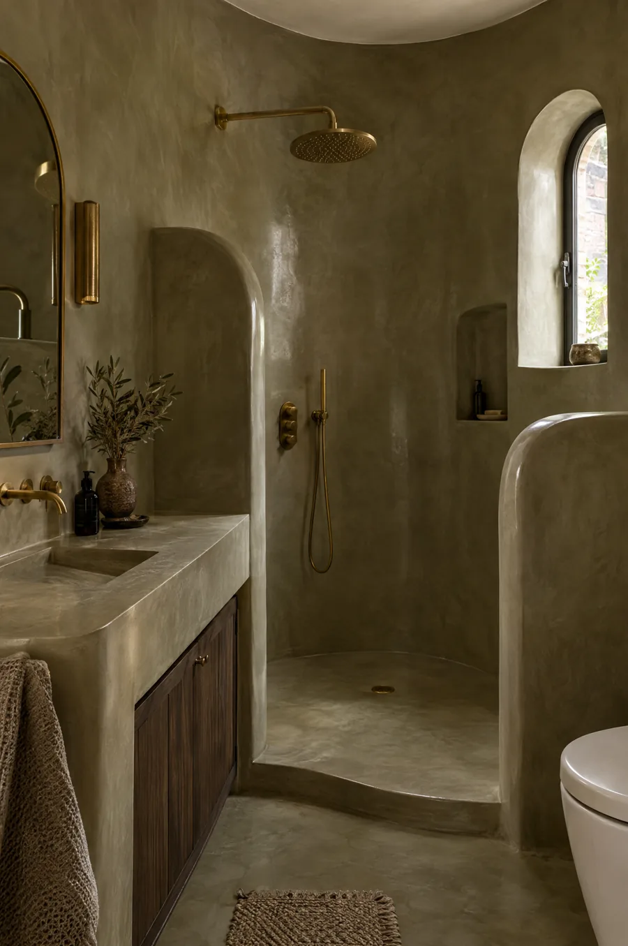 Tadelakt waxed lime plaster bathroom