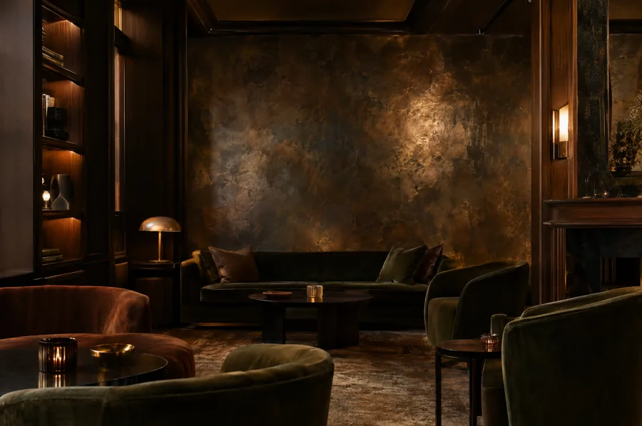 Liquid bronze metal plaster feature wall